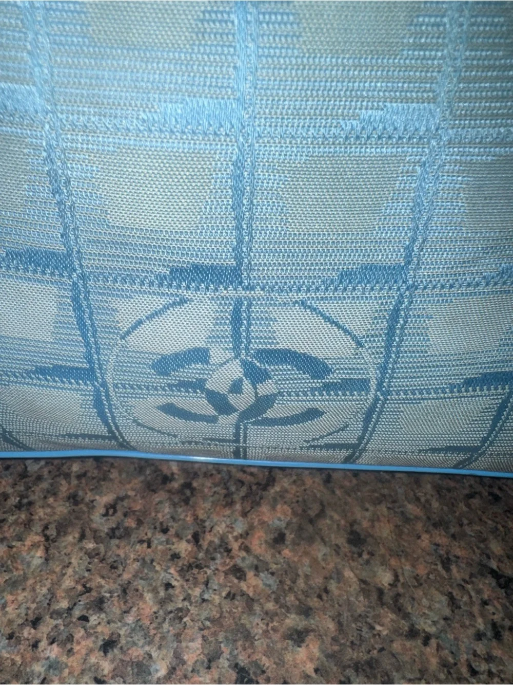 CHANEL rare baby Blue Jacquard travel line Tote Bag EUC